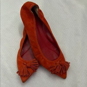 J. Crew Orange Suede Flats with Tassel Detail